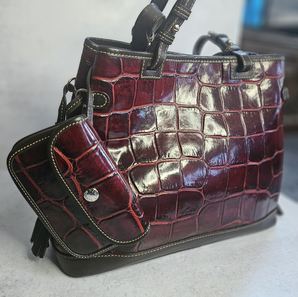 Dooney & Bourke Red and Brown Croc Embossed Shoulder Bag